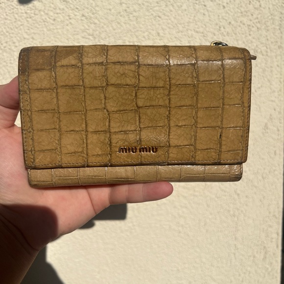 Miu Miu Croc-Embossed Brown Wallet - Picture 1 of 8